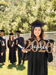 2026 Graduation Wooden Name Plate - Customized High School Graduation Decor With Graduation Cap Design, Rustic Style Home & Party Decoration, 12-14 Inches Tall, Graduation Party Decor - Multicolor - View 5