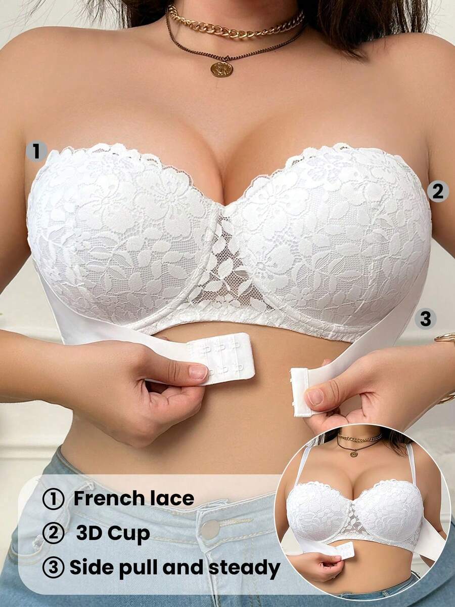 mimilemon Áo ngực không dây ren trắng size lớn cho nữ - đệm mút, cúp 3D thoáng khí thoải mái và nâng đỡ hai bên