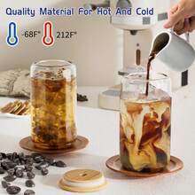 TUMATICLY 16PCS Glass Cups With Lids, 16oz Capacity Drink Set, Iced Coffee Cups, Beaded Glass Water Bottles, Suitable For Coffee, Juicearious Beverages, Party Drinks, Cup Collectors, Commercial Use - Transparent - View 3