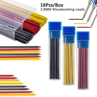 2.8mm 3-Color Woodworking Pencil Lead, A Replacement Core For Woodworking Automatic Pencils. It Writes Smoothly And Is Not Prone To Breaking. It Is Used For Marking Woodworking Lines On Metals, Cement And Wood, And Is Suitable As Marking Supplies For Woodworkers, Architects And Engineers.