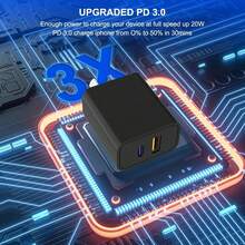 17W 双口 USB-C 快充充电器，PD 电源适配器，兼容 MacBook Pro/Air、Galaxy 等设备，黑色 - 查看 4