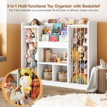 ONBRILL 2-In-1  Toy Storage Organizer, 4-Tier Stuffed Animal Storage With Bookshelf, Kids Toy Storage Shlef With 3 Open Cube With Rounded Corners, Bookshelf For Kids Room, Playroom, Bedroom, White - White - View 7