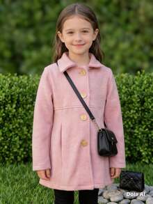 Girls' Soft Fabric Overcoat – Warm Coat With Front Buttons And Elegant Design For Winter - Màu Hồng baby - Xem 1