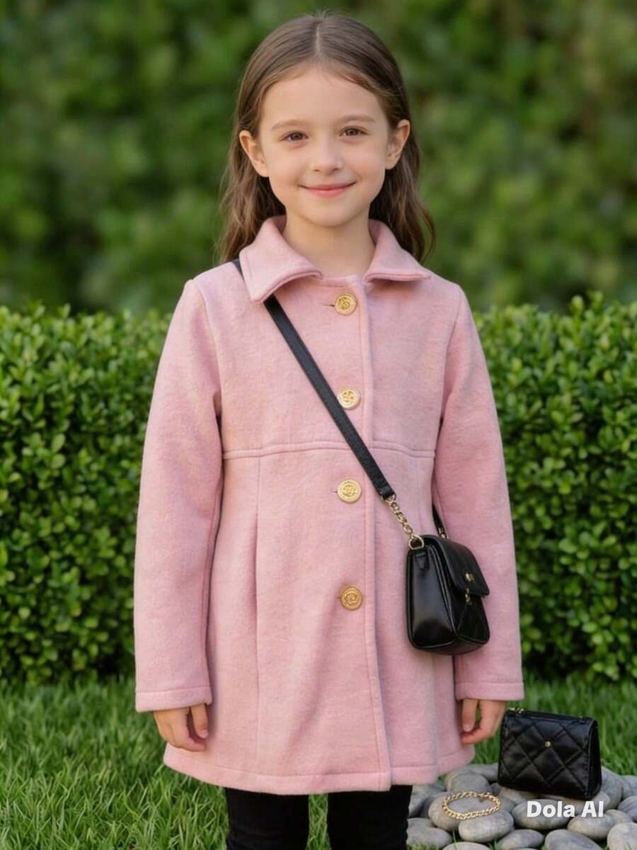 Girls' Soft Fabric Overcoat – Warm Coat With Front Buttons And Elegant Design For Winter - Màu Hồng baby - Xem 1