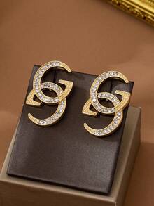 1 Pair Geometric Fashionable Letter Stud Earrings, Suitable For Daily Wear - Gold - View 3