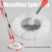 Mop And Bucket Set With Wringer, Stainless Steel Mop Bucket With Wheels, 3 Pcs Microfiber Replacement Mop Heads, Spin Mop And Bucket System, 61 Inches Telescopic Mop Handle Floor Mop - Red - 查看 2