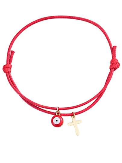 时尚恶魔之眼十字吊坠，手工编织手链，彩色手绳饰品，一件装