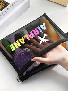 Women's Airplane Themed Travel Toiletries And Cosmetics Storage Bag - Cute Aviation Design With Airplane And Airplane Text Prints, Compact Makeup Bag With Zipper, Lightweight And Durable Fabric, Suitable For Carrying Essentials, Ideal Birthday/Honeymoon Gift For Female Travelers (Airplane Luggage Design, Travel Accessories) - Perfect For Airplane Enthusiasts, Airplane Themed Small Makeup Storage Bag - Multicolor - View 10