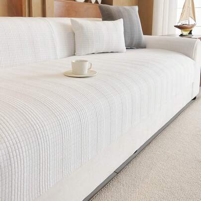 1件装法式奶油色天鹅绒沙发垫，1234座椅沙发垫，扶手和靠背保护垫，防滑，四季皆宜