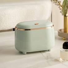 1pc Luxury Desk Trash Can With Lid, Oval Shaped Tabletop Garbage Bin, Home Tea Table Storage Container - Multicolor - View 7