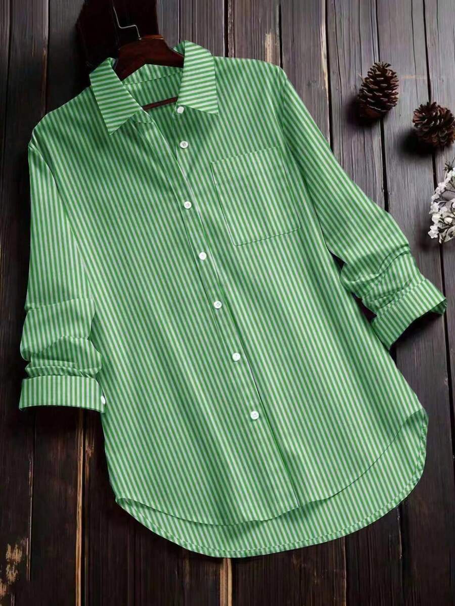 Women's Spring Autumn All-Season Versatile Casual Daily Plaid Long Sleeve Cardigan Shirt, 100% Cotton Long Sleeve Vintage Check Casual Commute Vacation Holiday Preppy Style Versatile Blouse - Green - View 1