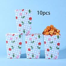 10个/20个/50个装蓝色格子纸质一次性食品容器，可爱樱桃主题爆米花盒，可装薯片、薯条、爆米花和其他零食，适合樱桃主题派对、电影之夜、嘉年华、生日、婚礼、房间或桌面装饰 - 藍色 - 查看 11