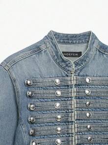 Áo khoác denim nữ LEILEIBEI Xuân/Hè mới về, phong cách Âu Mỹ, thời trang tối giản, đa năng, ôm dáng. - Màu xanh nhạt - Xem 9