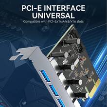 VegGieg PCI-E 转 USB3.0 扩展卡，台式机 PCIe 转 4 端口 USB3.0 适配卡，5Gbps 高速传输，即插即用台式机接口扩展坞 - 彩色 - 查看 7