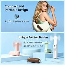 JISULIFE HandHeld  Fan, 3 IN 1 Portable Mini Fan, USB Rechargeable Small Fan, Battery Operated Fan [14-21 Working Hours] With Power Bank, Flashlight Feature For Women, Travel, Outdoor - 白色 - 查看 3