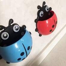 1pc Cute Ladybug Toothbrush Holder, No-Drill Wall-Mounted Draining Shelf, Fun Seven-Spot Ladybug Suction Cup Bathroom Organizer, Toothpaste And Facial Cleanser Plastic Storage Rack, Suitable For Bathroom, RV, Travel, Decorative Storage - Multicolor - View 6