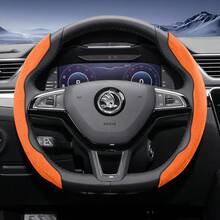 Hocasen 适用于 Alcantara 绒面革方向盘套,全新运动设计,分段式防滑,快速安装,超薄,适用于 Octavia/Kamiq/Fabia/Kodiaq/Karoq/Enyaq/Superb/Scala/Kushaq/Slavia/Elroq/Kylaq,黑色、棕色、摩卡棕、橙色、红色、绿色可选。 - Segmented Sport Suede Steering Wheel Cover - 查看 18
