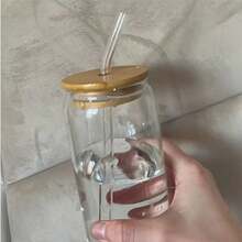 6个/4个/2个/1个550毫升竹盖玻璃杯，配有吸管、吸管清洁刷和杯盖，耐热耐冷，透明吸管瓶，现代玻璃咖啡杯，适合居家和办公使用，返校季，浓缩咖啡杯，大容量户外旅行便携饮料果汁杯，夏冬两季饮具，生日节日派对礼物，圣诞礼物 - 透明色 - 查看 9