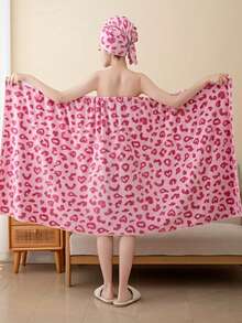 2 pièces Ensemble comprenant un peignoir imprimé de couleur unie simple et une charlotte de bain à boutons. 100% polyester, extrêmement doux. Convient pour une utilisation domestique par les adultes, idéal pour une utilisation dans les salles de bains, les saunas, les spas et les salons. - Parme - Voir 2