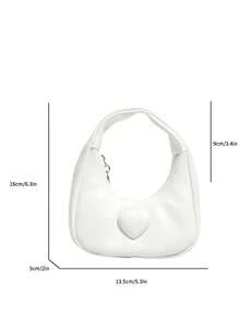 白色心形毛绒腋下包，柔软可爱少女风手提包，通勤约会单肩小包 - 白色 - 查看 3