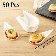 Plato de postre de 50 Uds., bandejas de alta calidad para servir platos caseros, platos desechables de gota de agua para cena de frutas, papel VJV9 - 100 unidades - Ver 3