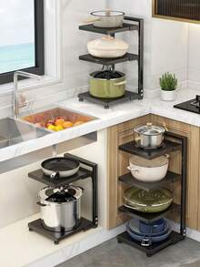 Adjustable Multi-Layer Pot Rack, Multifunctional Kitchen Storage, Suitable For Cabinet Or Countertop, Can Hold Pots, Pans, Utensils, Easy To Install And Adjust, Sturdy And Durable Kitchen Accessory, Kitchen Storage Item, Home Goods - Black - View 4