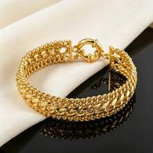 1 pieza Brazalete cadena de marinero con patrón geométrico de cruce clásico y ancho, uso versátil diario, regalo festivo - Dorado - Ver 5
