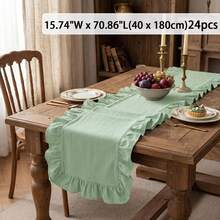 1/24pcs Solid Color Ruffled Table Runner, Washable Wrinkled Edge, Rustic Style For Home, Kitchen, Wedding, Bridal Party Decor - Mint Green - View 11