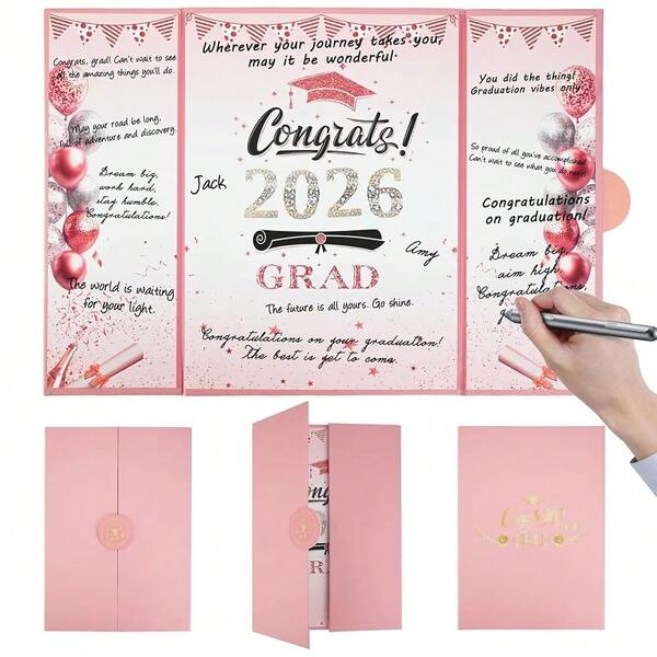 [Free Shipping]Of 2026 Graduation Guest Book Alternative - Black Gold Graduation Signature Paper Card Board For Signing, Grad Party Decorations Keepsake Gift For High Schoolsss College (Pink)
