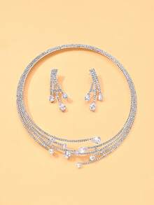 1 chiếc vòng cổ pha lê nhiều lớp thời trang, phụ kiện dự tiệc. - tròn - Xem 5