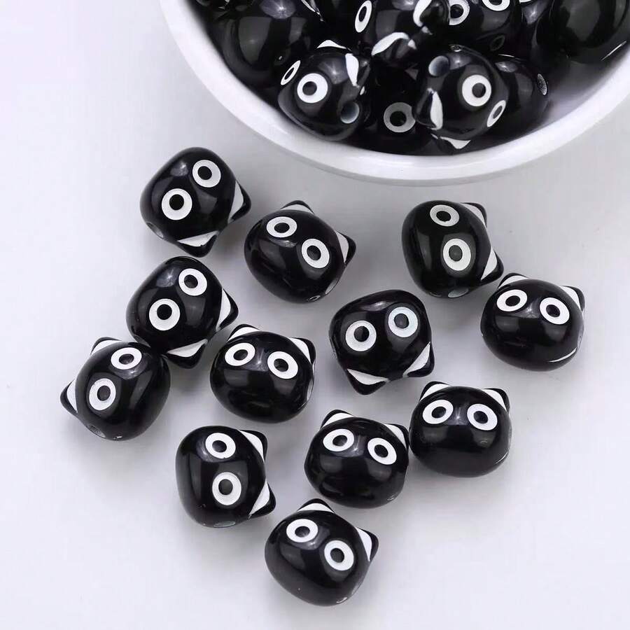 30pcs/Pack Acrylic Colorful Owl Shape Beads, DIY Jewelry Making Accessories - Black and White - View 1