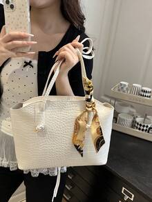 2026新款时尚休闲大容量手提包 - 简约百搭单肩包，可挎于肘部 - 白色 - 查看 5