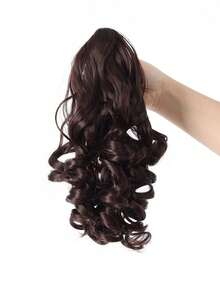 棕黑色12英寸深波浪耐热合成马尾假发，棕色/自然黑色，爪夹设计，适合女性在圣诞节、万圣节、音乐节和日常佩戴。 - 彩色 - 查看 13