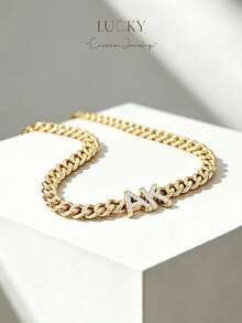 Customized Zirconia Name Necklace, Cuban Chain, Personalized Letter Necklace, Stainless Steel Nameplate Jewelry Gift For Women - Full Diamond Necklace - View 7