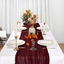 1 pièce Cheesecloth Chemin de table, Écharpe de table en mousseline de coton 10 pi 35x118 pouces Boho transparente Tissu rustique pour décoration de fête, baby shower, mariage, vacances - Rouge foncé - Voir 3