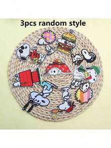 3pcs/Set Cute Snoopy Dog Car Heart Shaped Embroidered Patch, Random Style Clothing DIY Heat Transfer Sticker - Multicolor - View 11