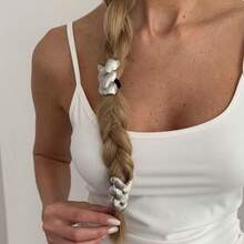 1个/2个装女士编织金属发圈 - 高级弹力发绳，带马尾钩，多功能后脑勺发饰，橡皮筋发圈，夏季、假日、旅行 - 彩色 - 查看 5