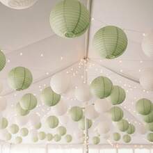 20pcs Multi-Size Sage Green & Ivory Paper Lanterns, Bohemian Jungle Party Decor, Frameless, No Power Or Feathers Required, Suitable For New Year, Wedding, Bridal Shower, Birthday, Anniversary, Graduation, Holiday & Outdoor Ceremony - View 7