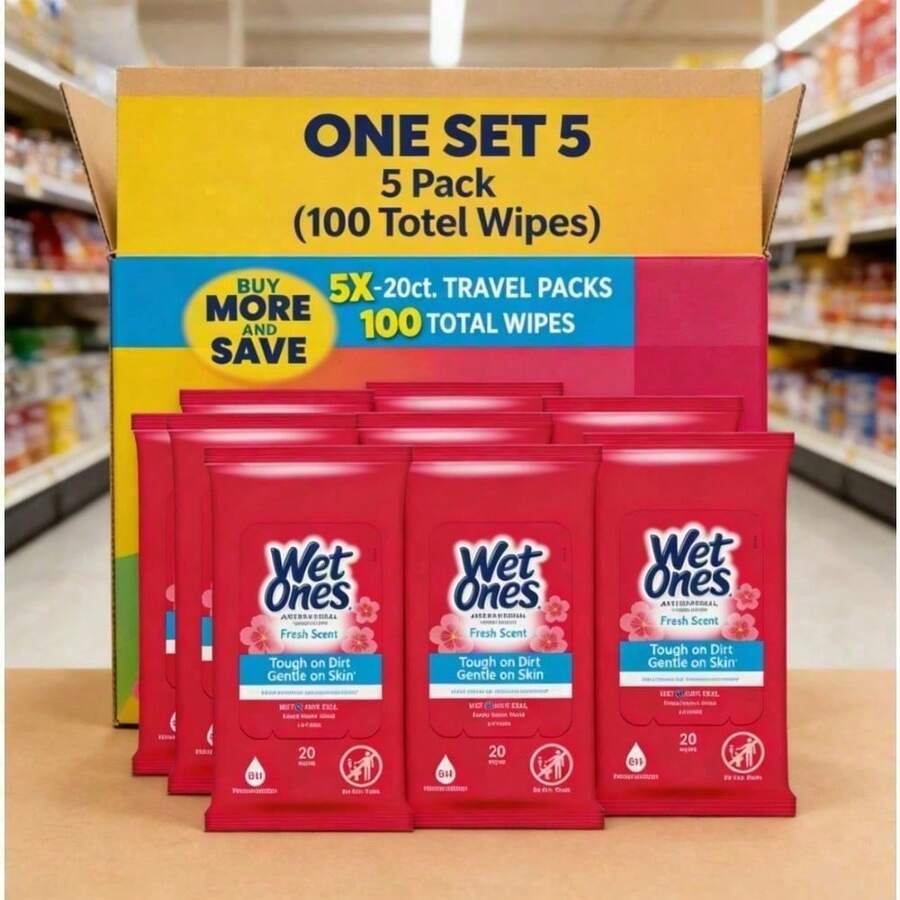 Antibacterial Hand Wipes, Fresh Scent, All-In-One Hand Cleansing And Germ Protection, Convenient Flip-Top Packs, Ideal For Travel, Camping, School, Work And Daily Personal Hygiene Needs - mặc định (20 cái mỗi loại (5 gói)) - Xem 1