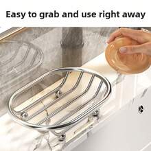 1/2 buah Tempat Sabun Oval, Wadah Sabun Pengering Otomatis, Kotak Penyimpanan Sabun Kamar Mandi, Bahan Stainless Steel Tebal, Tahan Lama, Aksesori Kamar Mandi - Beraneka warna - View 3