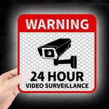 1pc 24-Hour Video Surveillance Warning Sticker With Camera Icon - Waterproof, UV-Resistant, Suitable For Windows And Motorcycle Trunk Covers, Scratch-Resistant, Transparent Text Design, High-Contrast, Suitable For Christmas Decoration - A - View 1