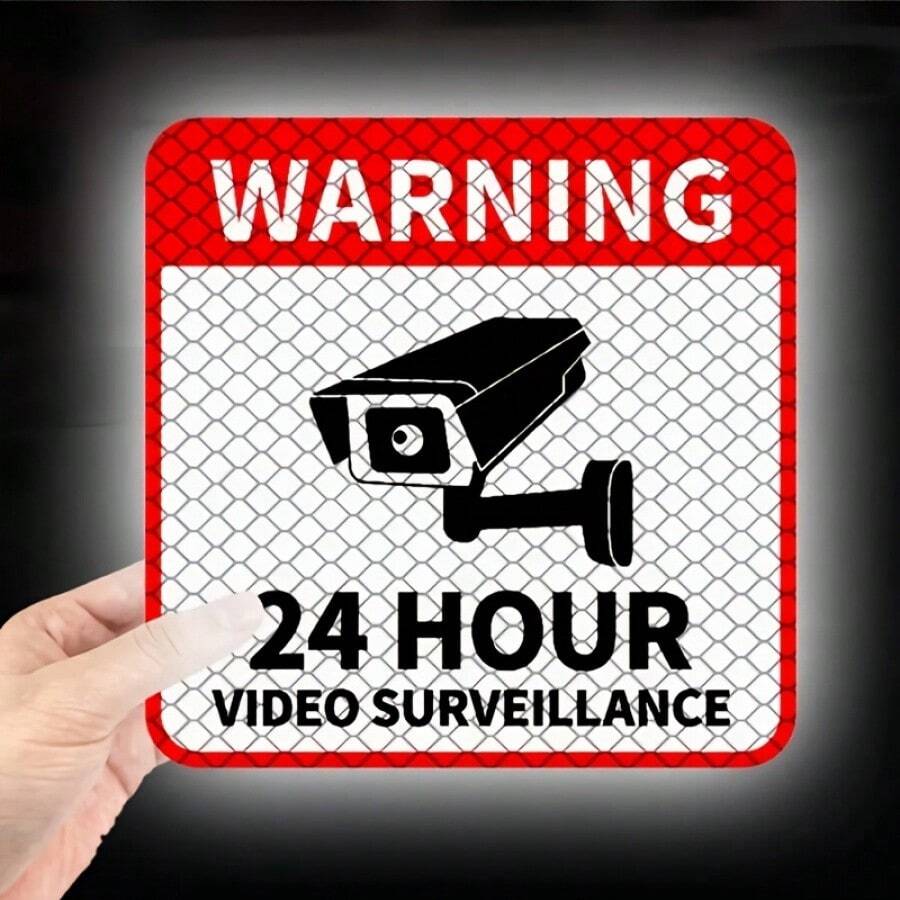 1pc 24-Hour Video Surveillance Warning Sticker With Camera Icon - Waterproof, UV-Resistant, Suitable For Windows And Motorcycle Trunk Covers, Scratch-Resistant, Transparent Text Design, High-Contrast, Suitable For Christmas Decoration - A - View 1