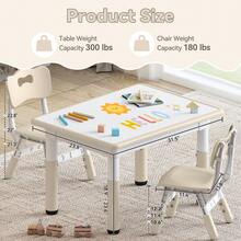 Kids Table And Chairs Set, Height-Adjustable Toddler Table And Chairs Set For Age 3-8, 31.5''Lx23.6''W Graffiti Desktop, Kids Activity Table For Daycare, Classroom, Home (Natural, 2 Chairs) - màu gỗ tự nhiên và trắng - Xem 2