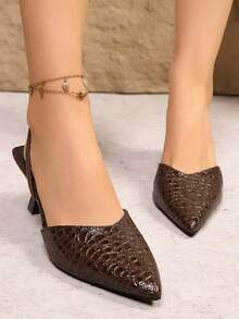 1 đôi sandal cao gót dành cho nữ tuổi teen, thiết kế họa tiết đá tối giản, kiểu dáng thời trang thường ngày, quai gót có thể điều chỉnh, phù hợp cho cả đi hàng ngày và dự tiệc, sandal mũi nhọn. - màu nâu - Xem 3