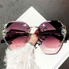1PC Fashion Rhinestone Fashion Glasses For Women, Slimming, Stylish Y2K Glasses, Sun Protection, Daily Use - Purple - View 9