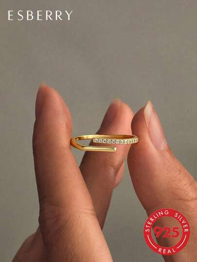 ESBERRY 1 Stück verstellbarer Ring, Damen S925 Sterling Silber vergoldet zarter Schmuck, geeignet für den täglichen Gebrauch, tolles Geschenk