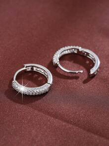 一对璀璨优雅的时尚圈形耳环，精密微镶锆石耳环，淑女风圆形耳环 - W16376 - 查看 5
