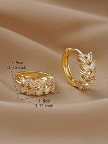 Set de 2 piezas de pendientes de trigo con circonita brillante personalizados y de moda, adecuados para niñas, regalo para una cita - Dorado - Ver 5