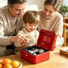 Portable Key Box, Steel Cash Box With Lock For Home/Store, 2-Layer Coin Tray, Sturdy Steel Cash Box With Handle For Storing Coins, Jewelry, Valuables, Suitable For Home Use - Multicolor - View 3