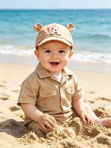 1件幼兒嬰兒26字母棒球帽，四季兒童遮陽帽，純色簡約百搭軟帽簷帽，適合假期戶外活動 - 卡其色 - 查看 3